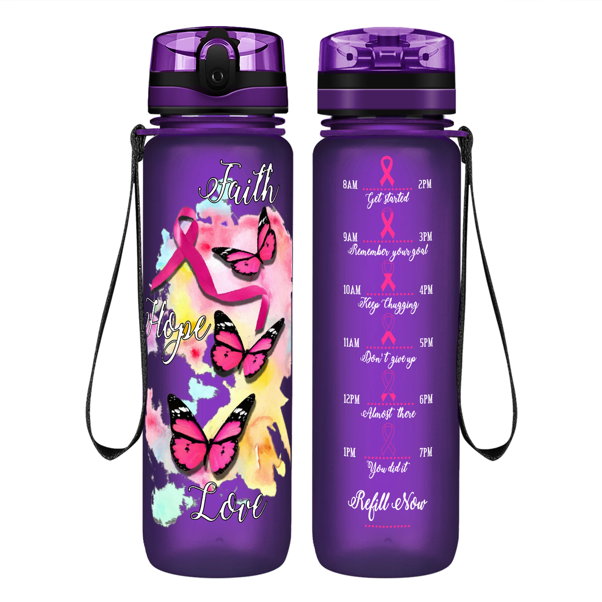 Faith Hope Love on 32 oz Motivational Tracking Water Bottle