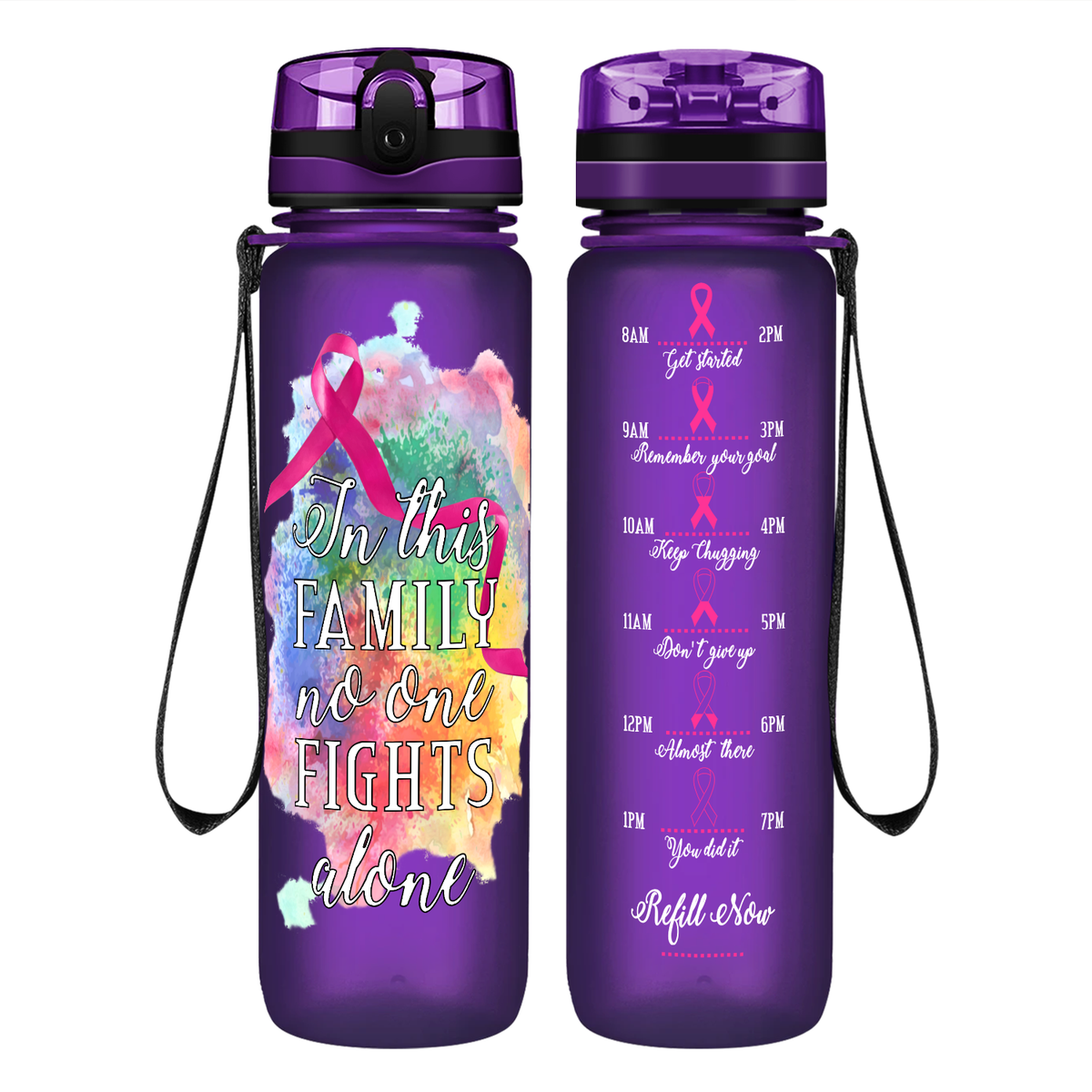 In this Family No One Fights Alone on 32 oz Motivational Tracking Water Bottle