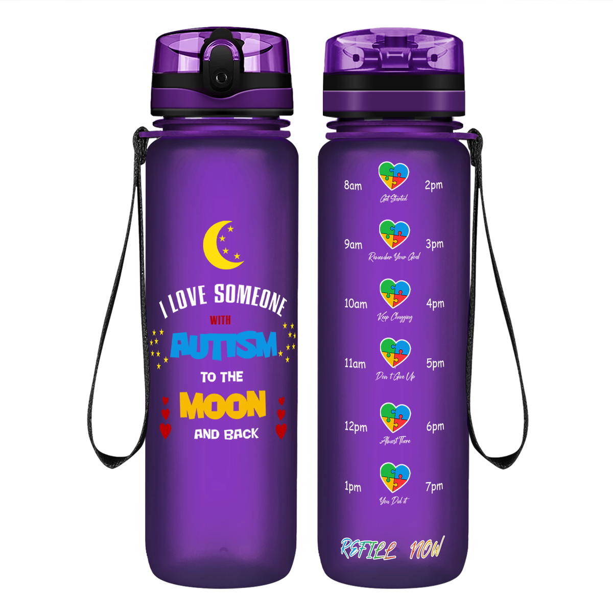 I Love Someone with Autism on 32 oz Motivational Tracking Water Bottle