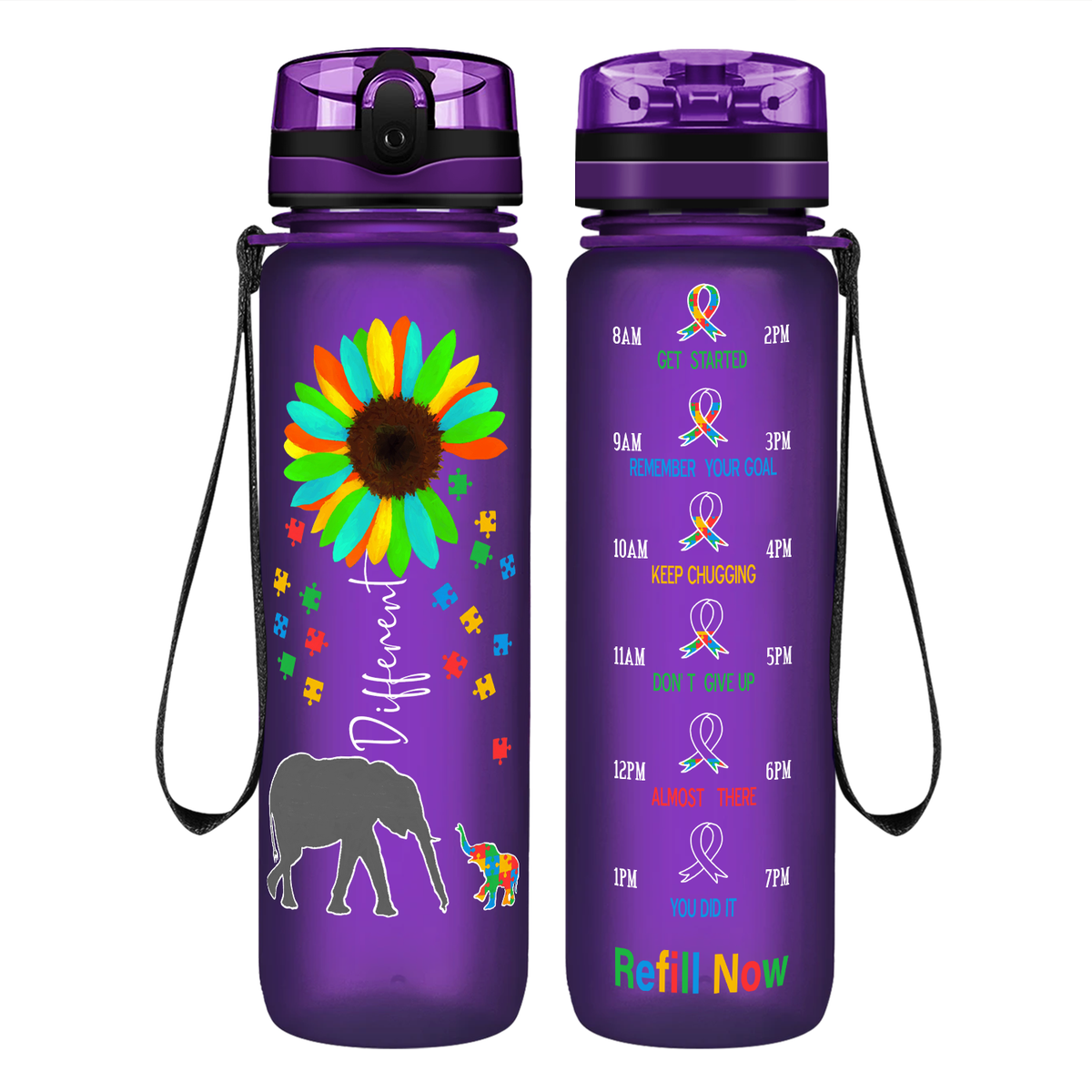 Be Different on 32 oz Motivational Tracking Autism Water Bottle