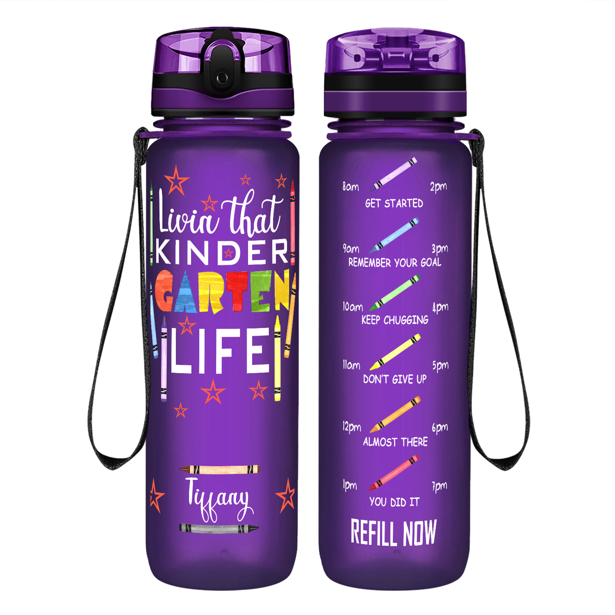 Personalized Livin' That Kindergarten Life on 32 oz Motivational Tracking Water Bottle