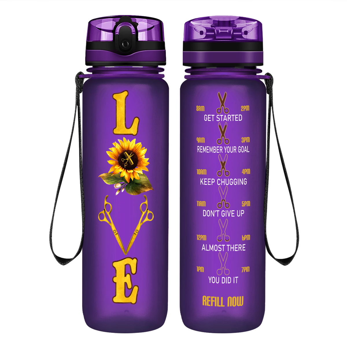 Sunflower Hairstylist Love on 32 oz Motivational Tracking Water Bottle