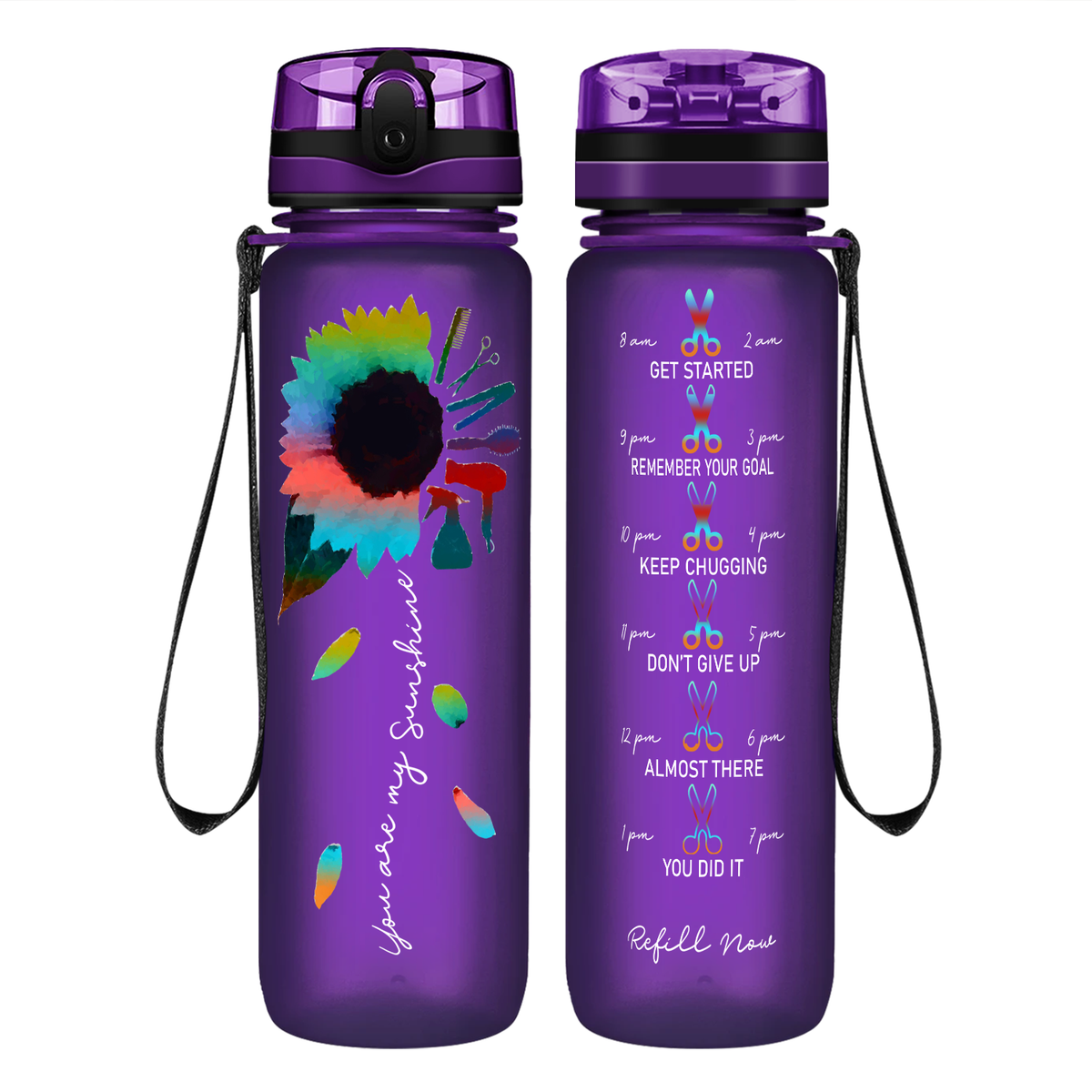 Hairstylist You Are My Sunshine on 32 oz Motivational Tracking Water Bottle