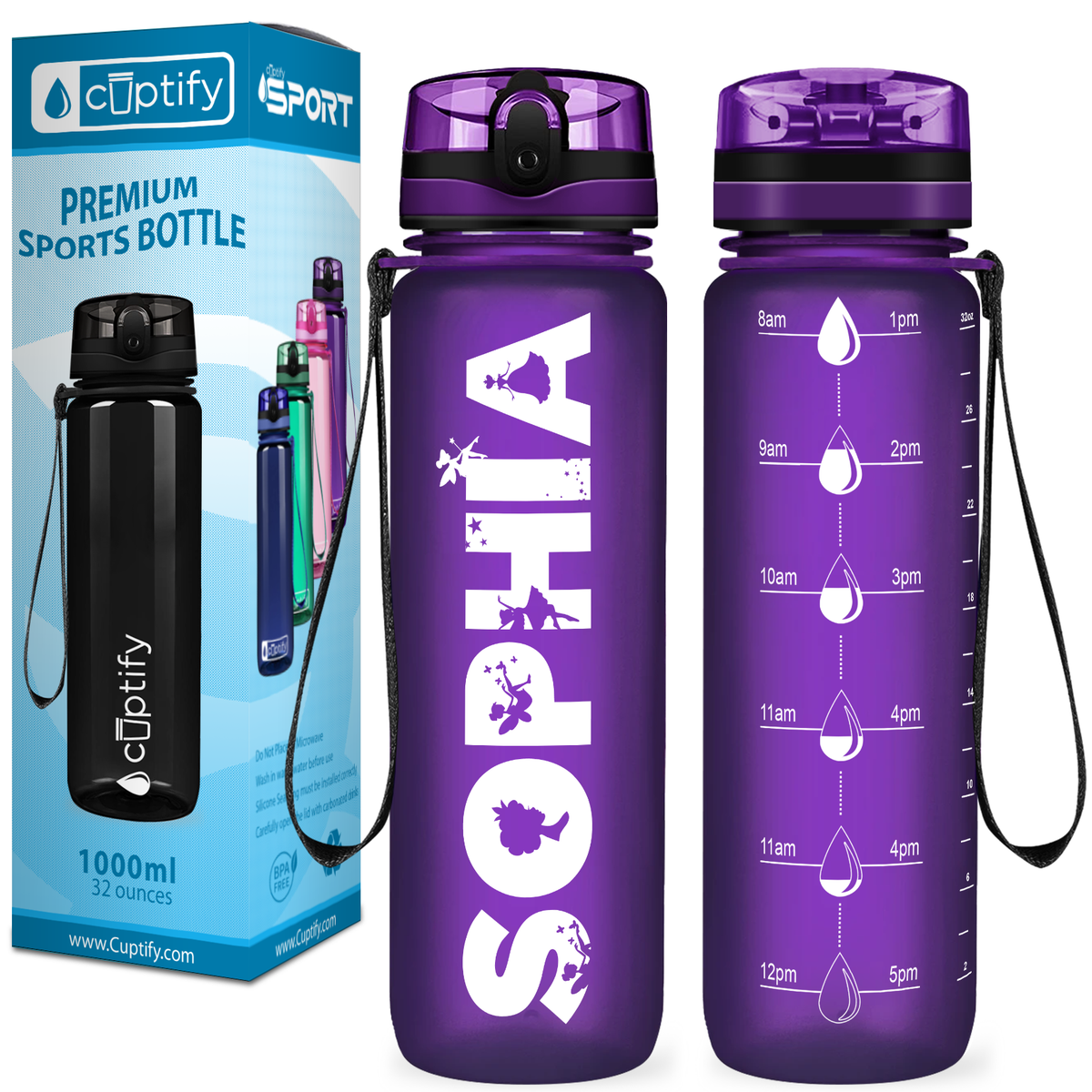 Kids Personalized on Purple Frosted 32 oz Motivational Tracking Water Bottle