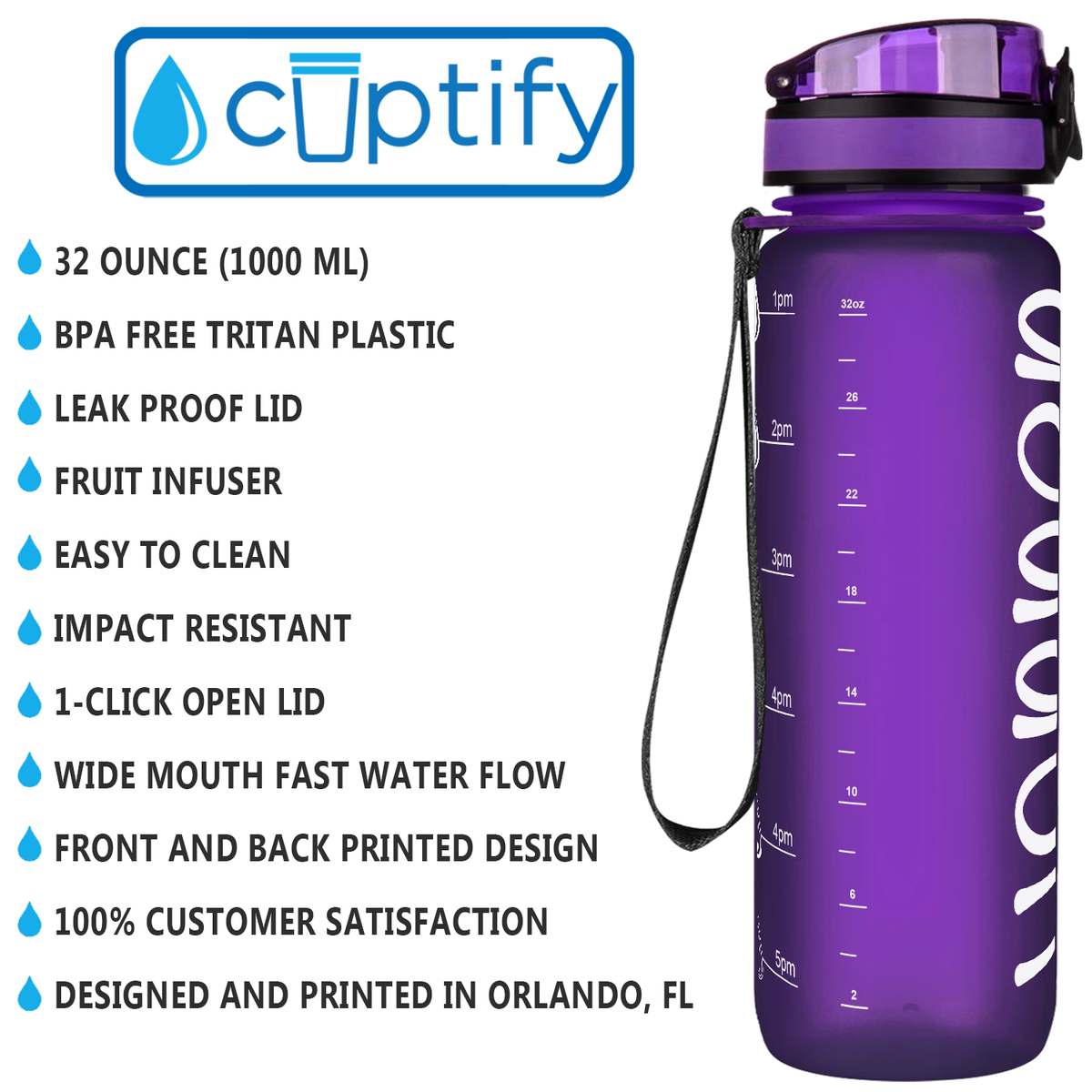 Kids Personalized on Purple Frosted 32 oz Motivational Tracking Water Bottle