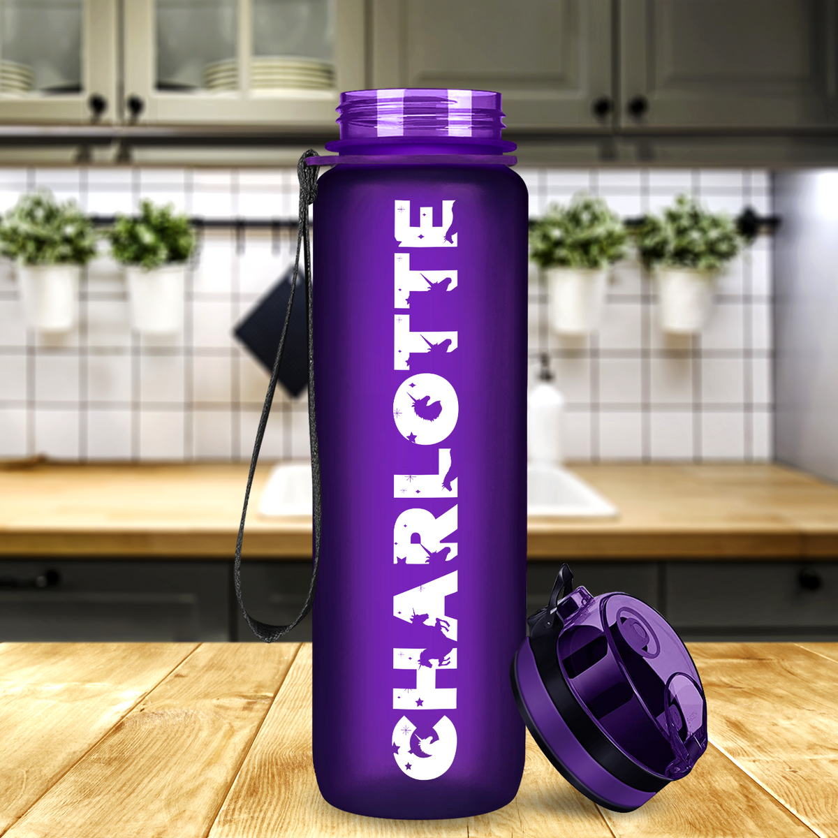 Kids Personalized on Purple Frosted 32 oz Motivational Tracking Water Bottle