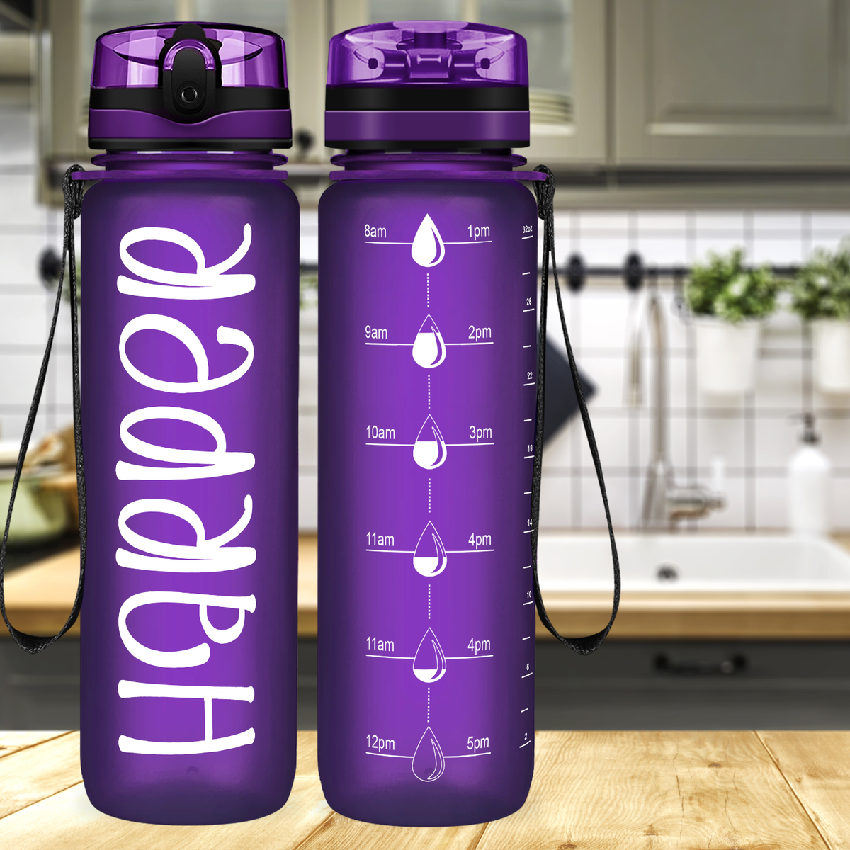 Kids Personalized on Purple Frosted 32 oz Motivational Tracking Water Bottle