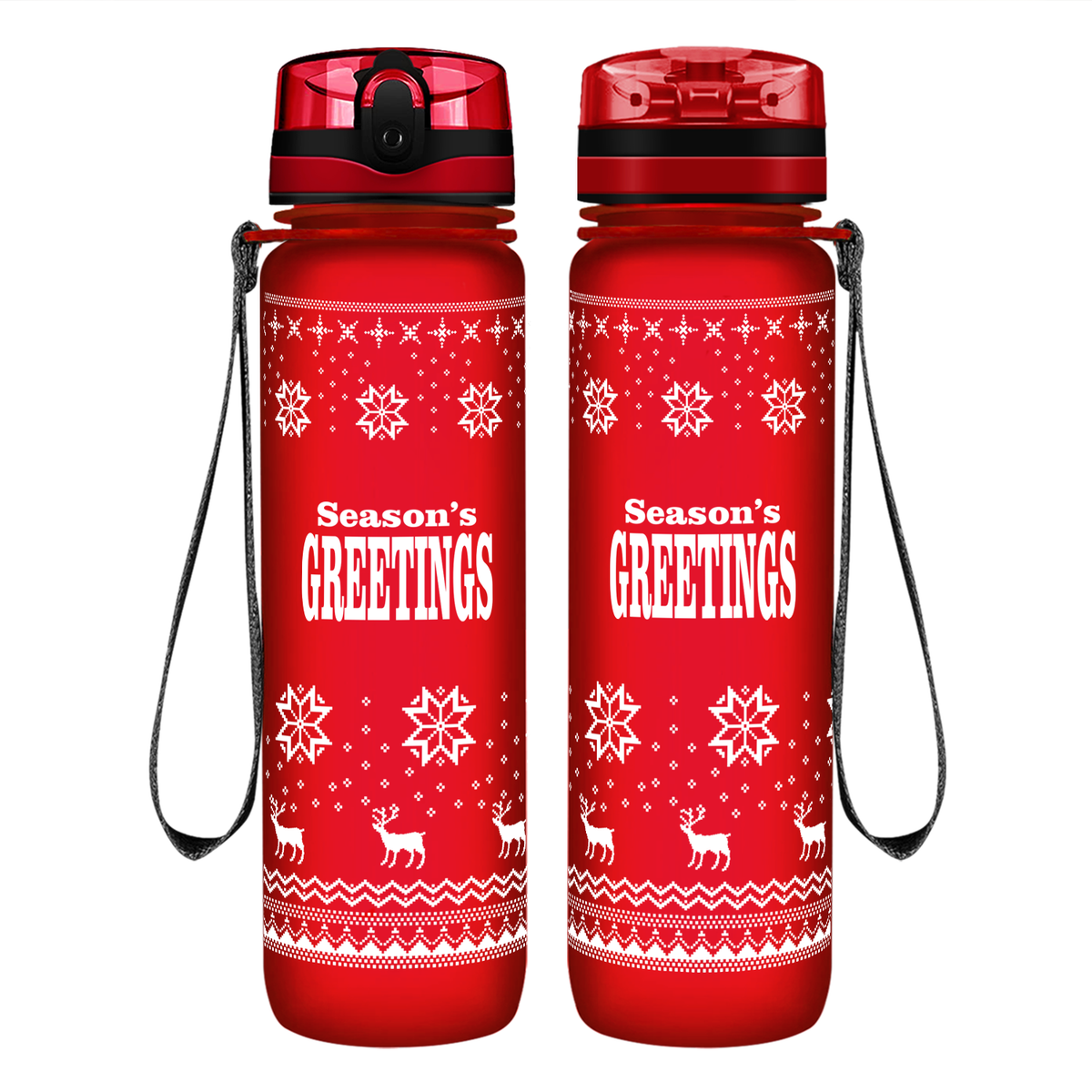 Season Greetings on 32 oz Motivational Tracking Christmas Water Bottle