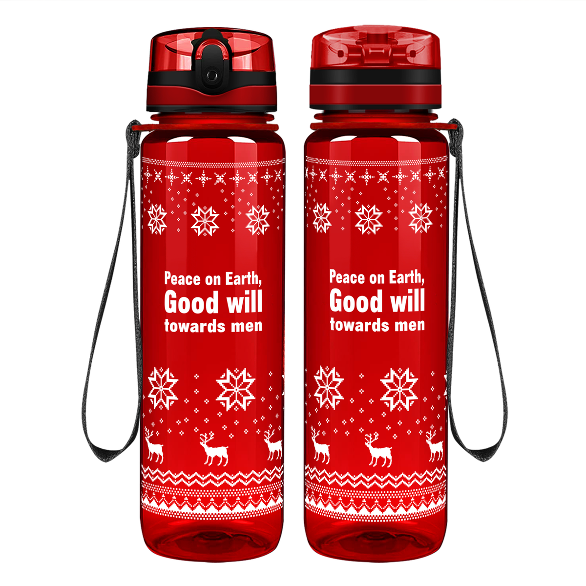 Peace on Earth Good Will Towards Men on 32 oz Motivational Tracking Christmas Water Bottle