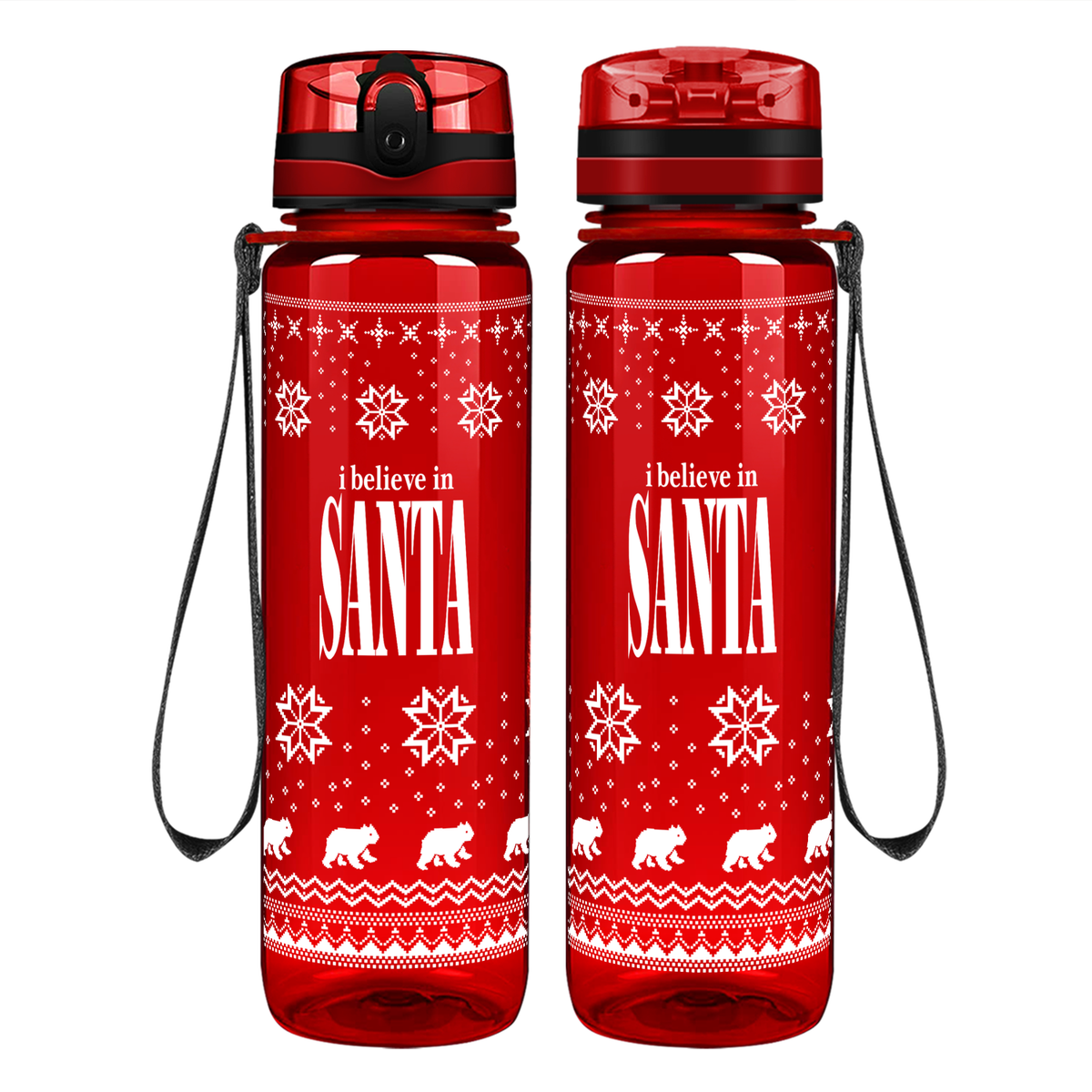 I Believe in Santa on 32 oz Motivational Tracking Christmas Water Bottle