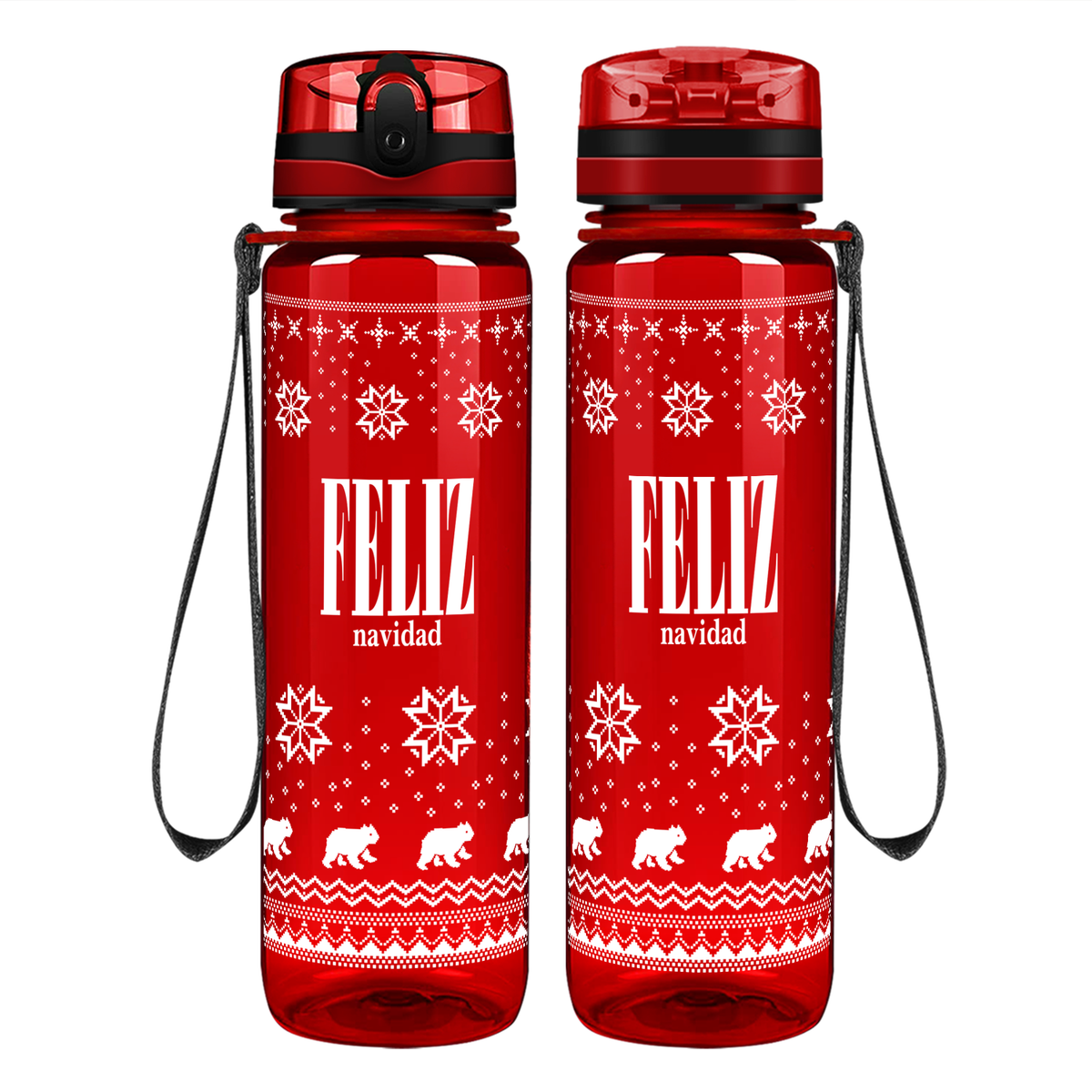 Feliz Navidad on 32 oz Motivational Tracking Christmas Water Bottle