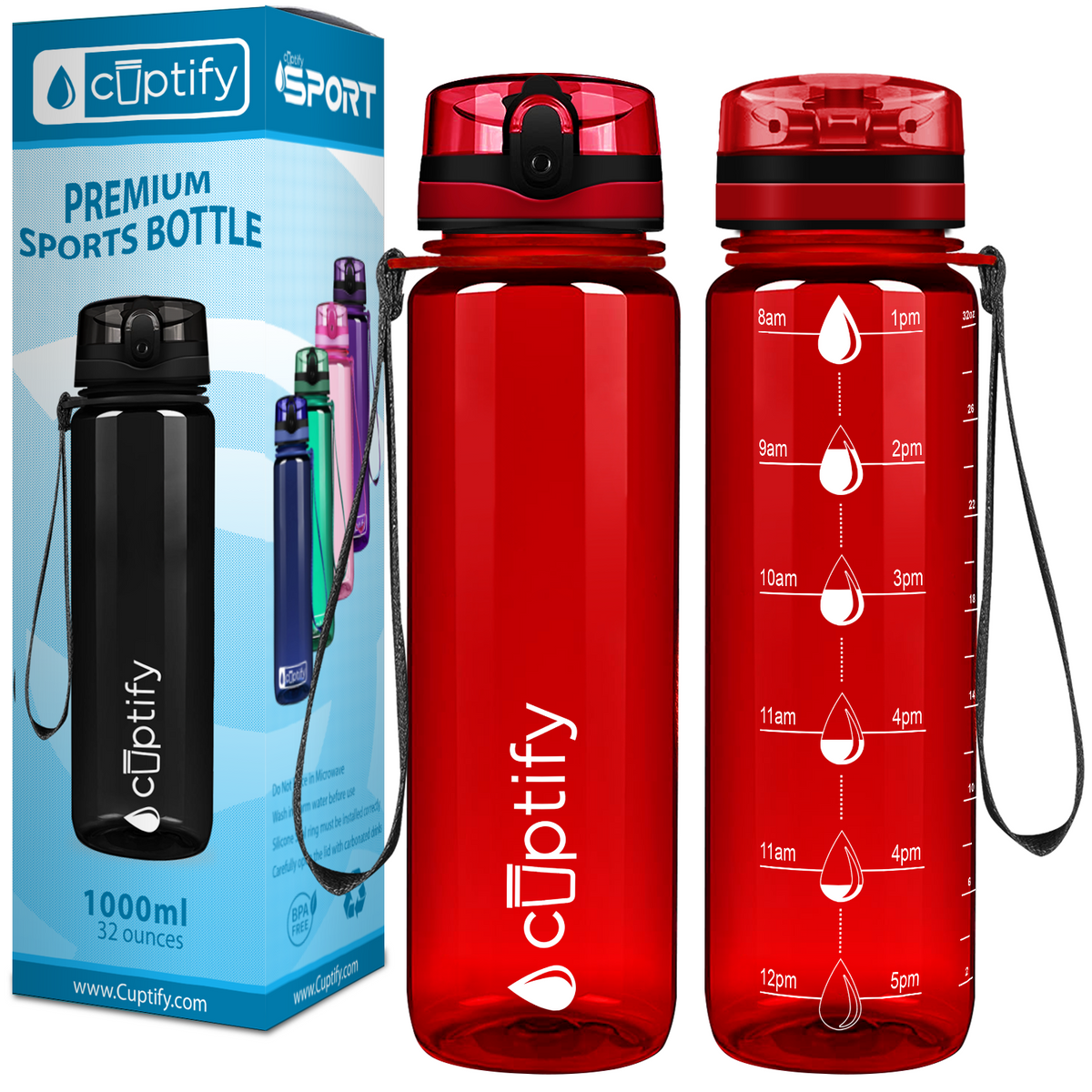 Red Gloss 32 oz Hydration Tracker Water Bottle