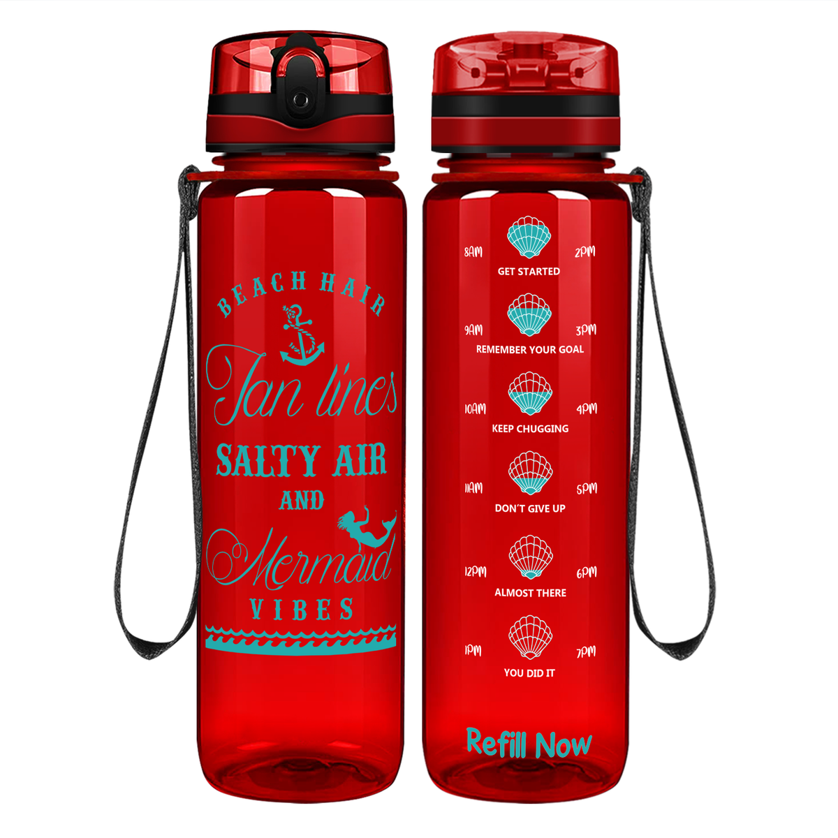 Beach Hair Tan Lines on 32 oz Motivational Tracking Water Bottle