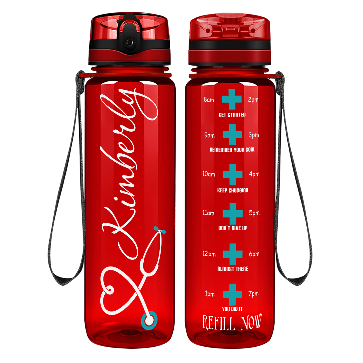 Personalized Nurse Heart Aqua Stethoscope on 32oz Motivational Tracking Water Bottle