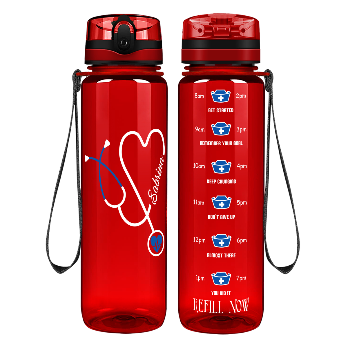 Personalized Nurse Blue Stethoscope Heart on 32oz Tracking Water Bottle