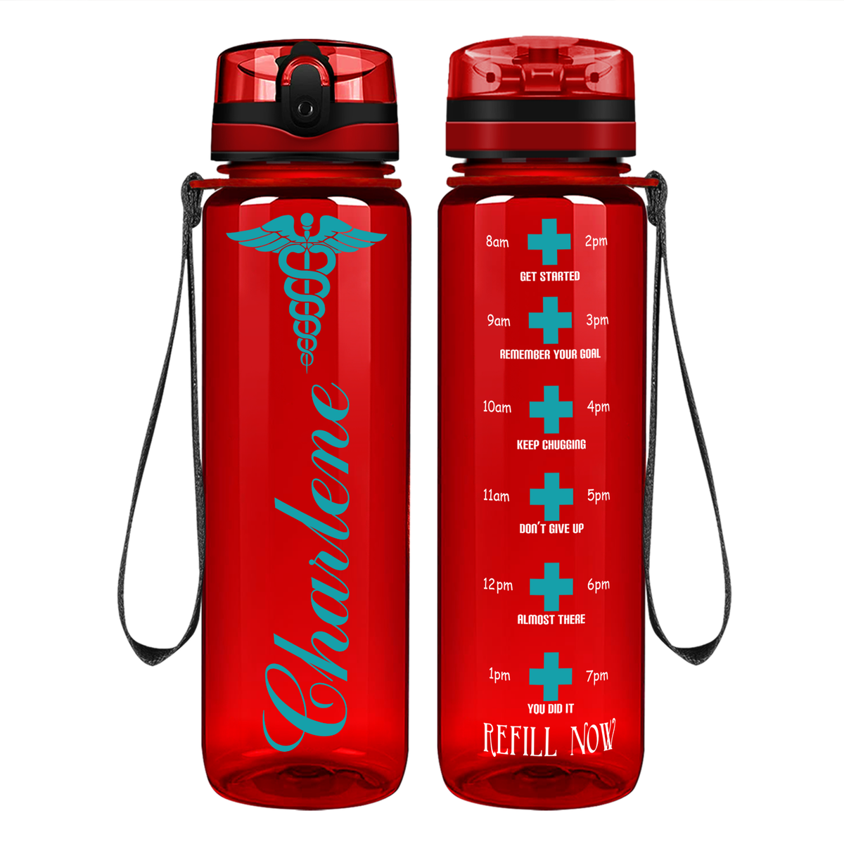 Personalized Nurse Caduceus on 32oz Motivational Tracking Water Bottle