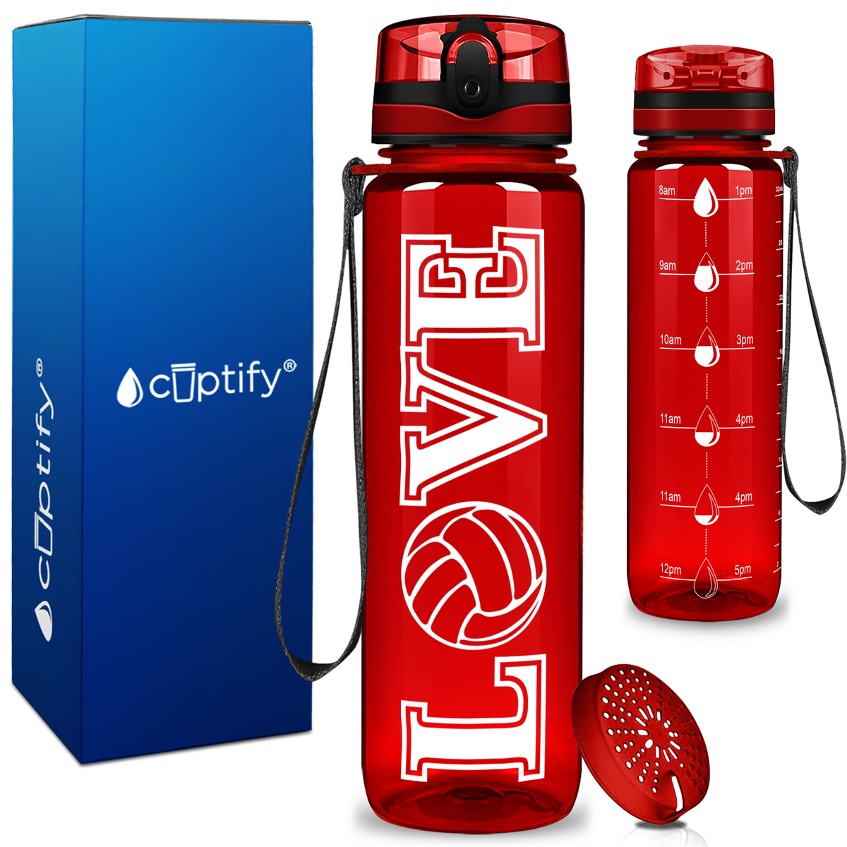 Volleyball Love on 32 oz Motivational Tracking Water Bottle