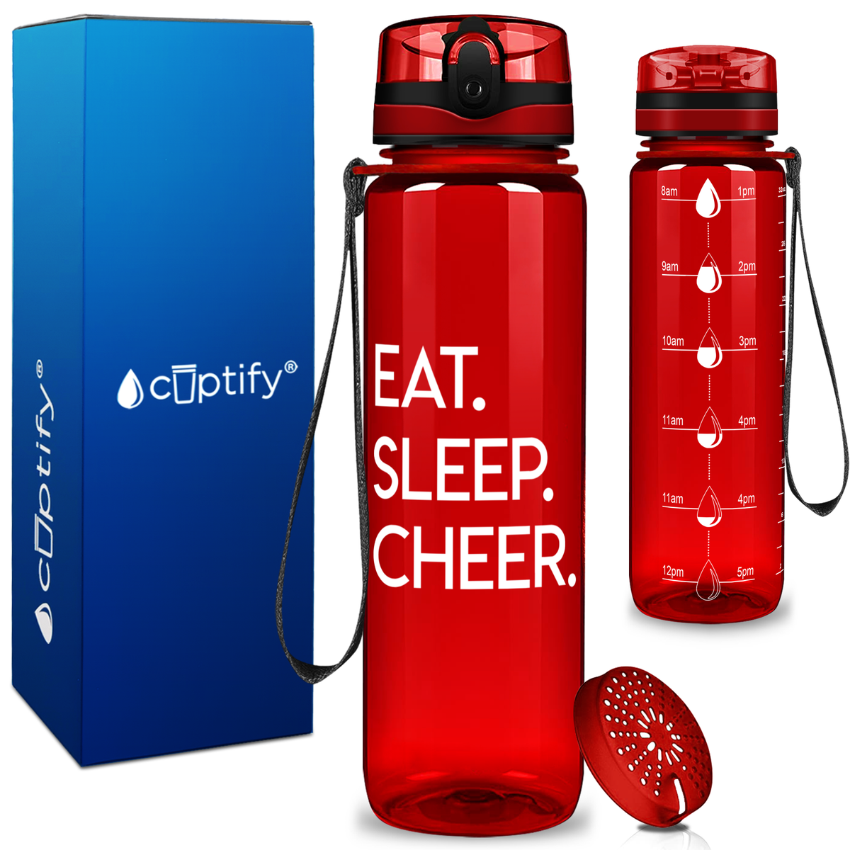 Eat Sleep Cheer on 32 oz Motivational Tracking Water Bottle