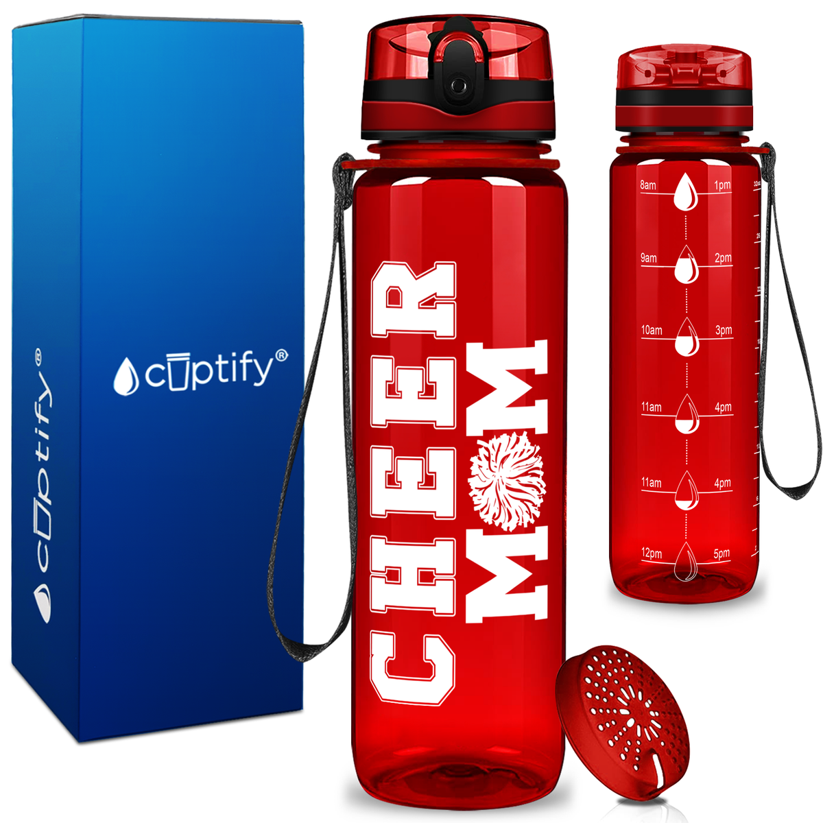 Cheer Mom on 32 oz Motivational Tracking Water Bottle