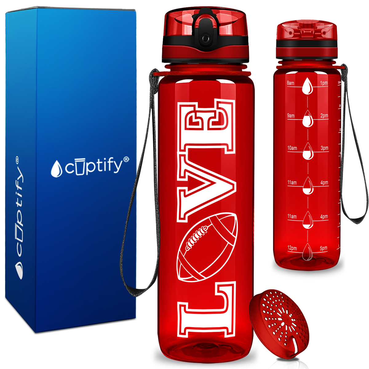 Football Love on 32 oz Motivational Tracking Water Bottle