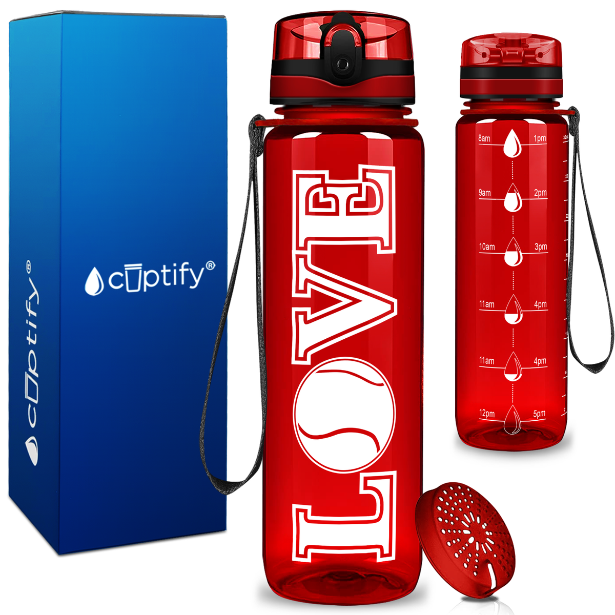 Tennis Love on 32 oz Motivational Tracking Water Bottle