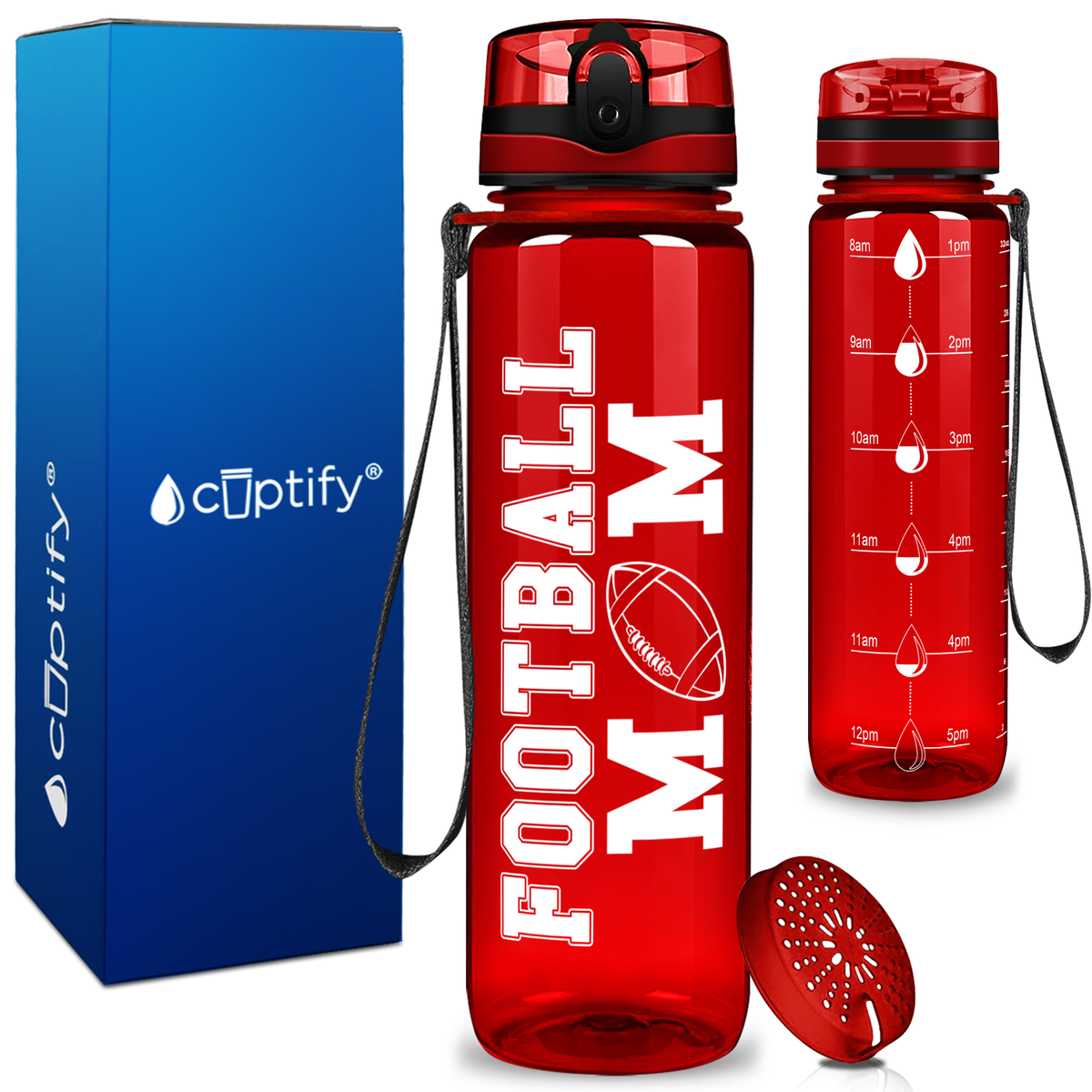 Football Mom on 32 oz Motivational Tracking Water Bottle