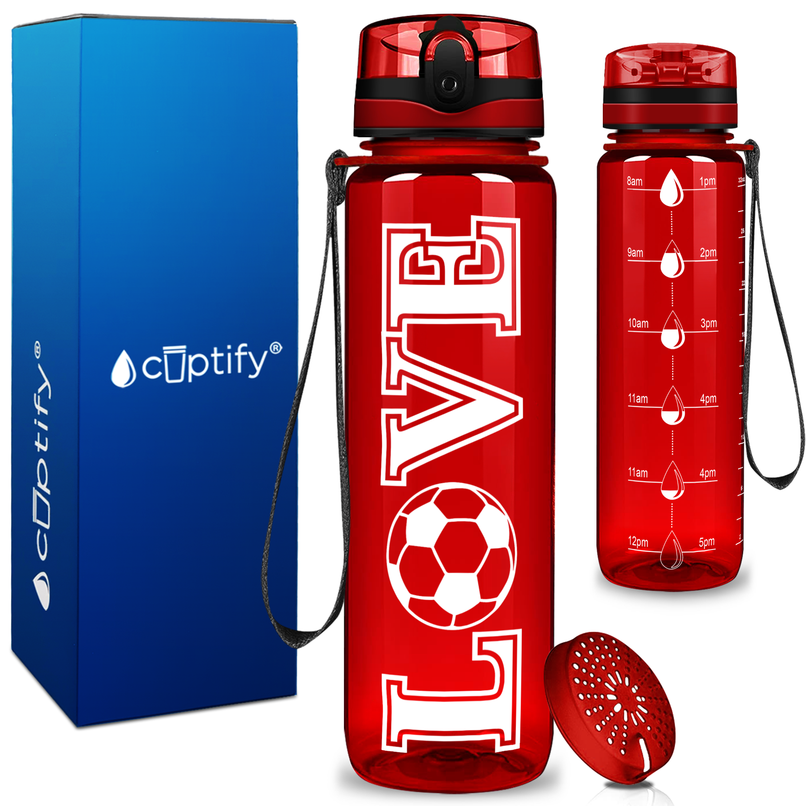 Soccer Love on 32 oz Motivational Tracking Water Bottle