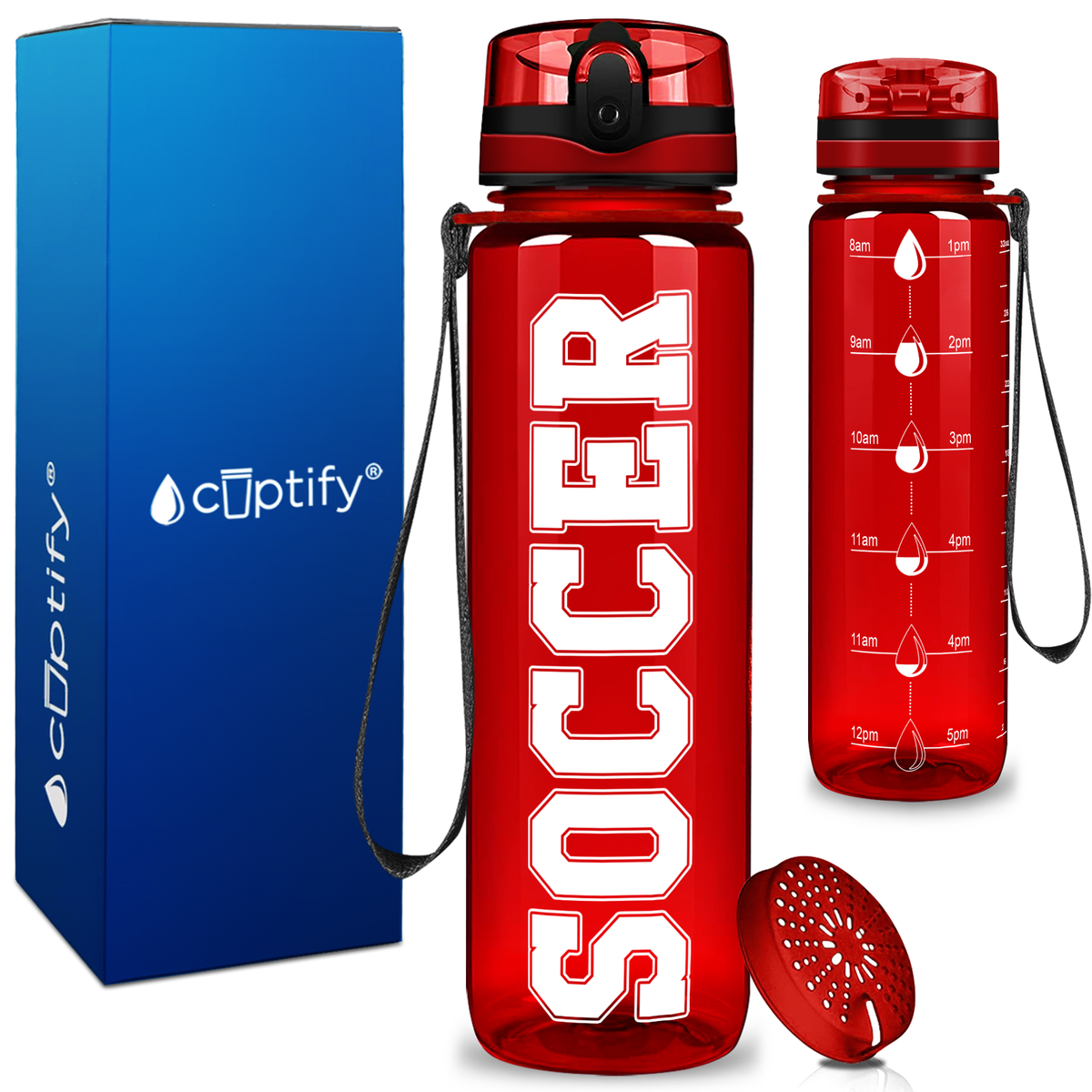 Soccer on 32 oz Motivational Tracking Water Bottle