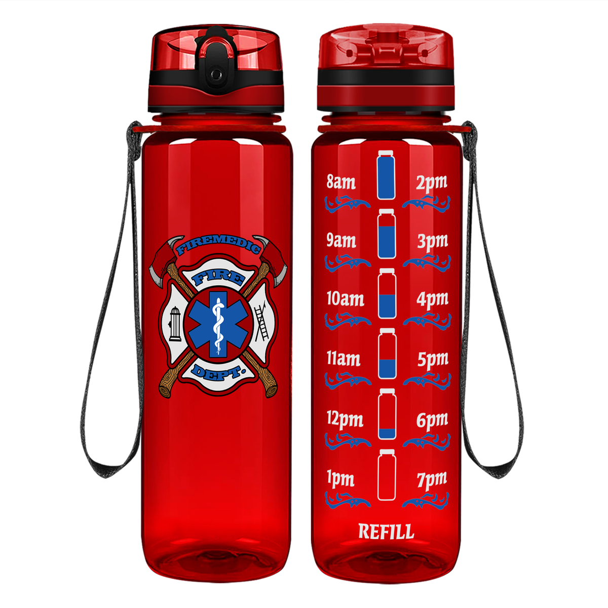 Firemedic Fire Department Badge on 32 oz Motivational Tracking Water Bottle