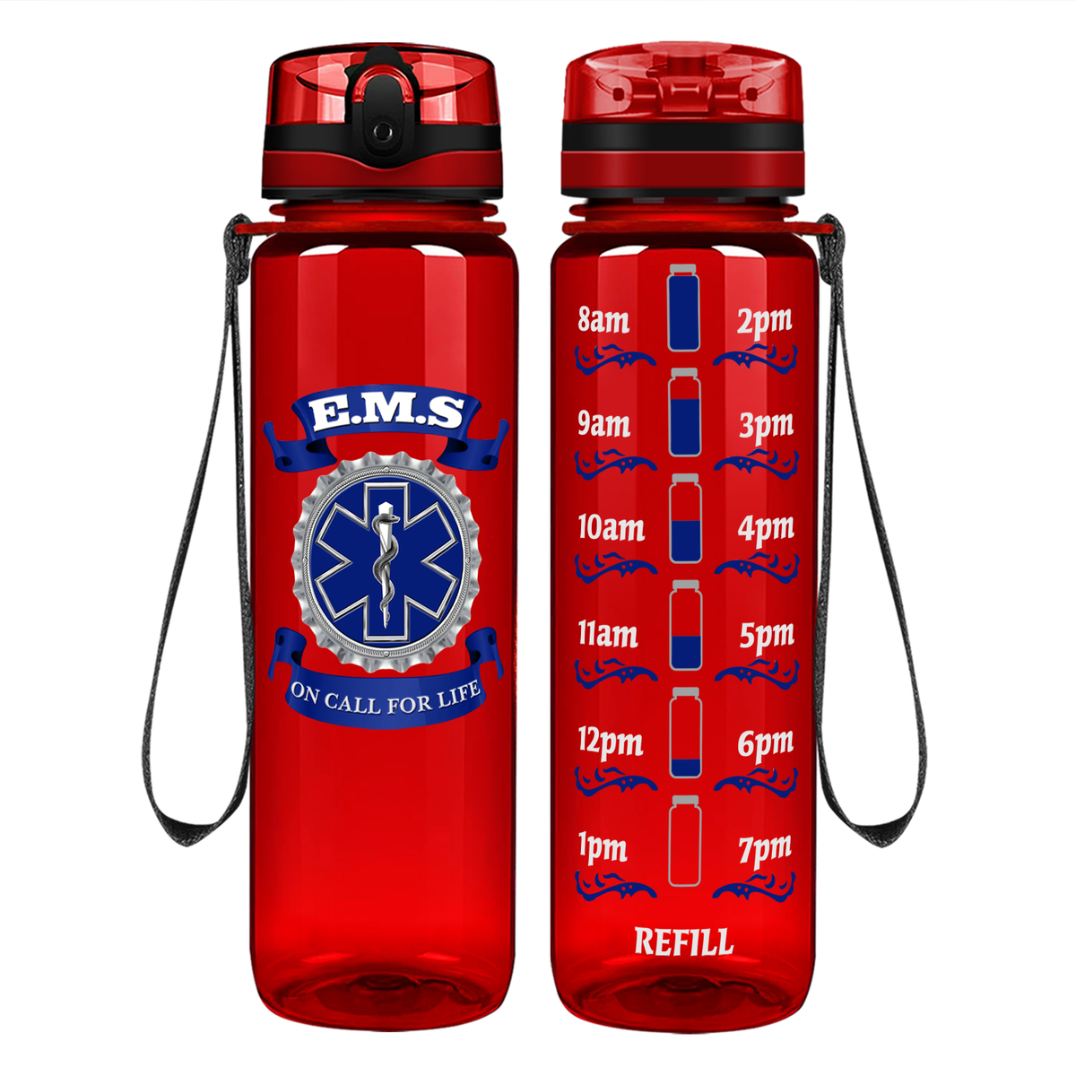 EMS Blue on Call for LIFE on 32 oz Motivational Tracking Water Bottle