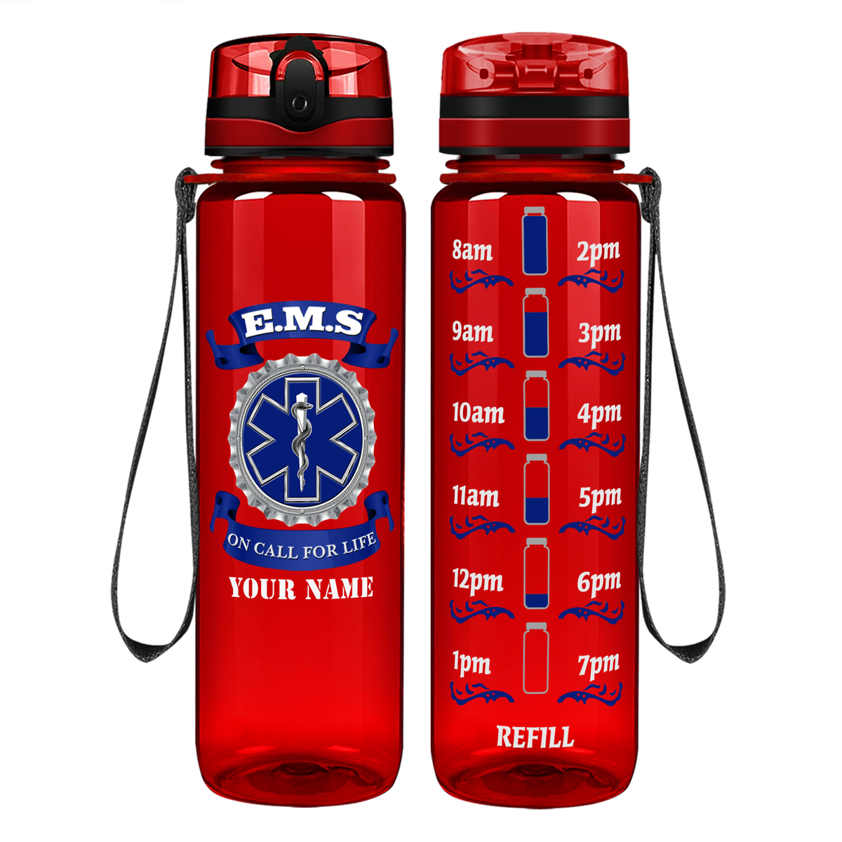 Personalized EMS Blue on Call for LIFE on 32 oz Motivational Tracking Water Bottle