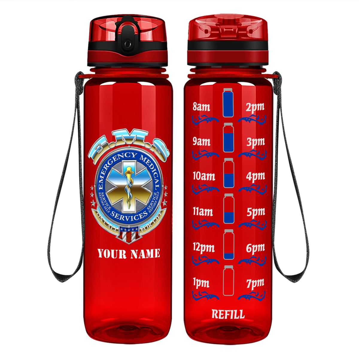 Personalized Emergency Medical Services on 32 oz Motivational Tracking Water Bottle
