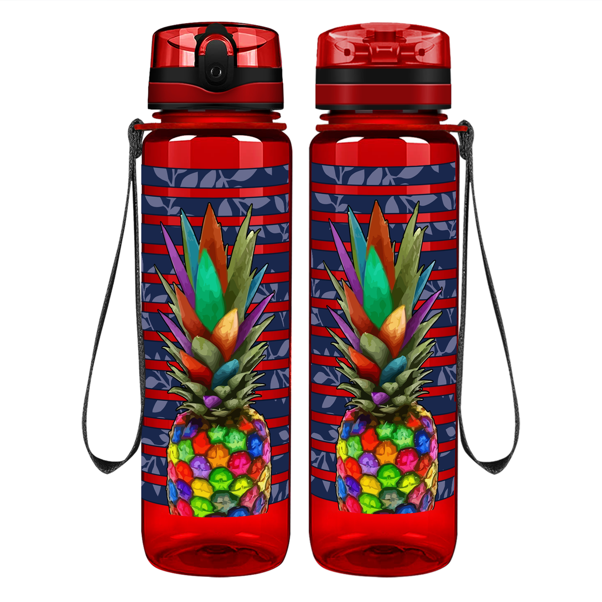 Rainbow Pineapple on 32 oz Motivational Tracking Water Bottle