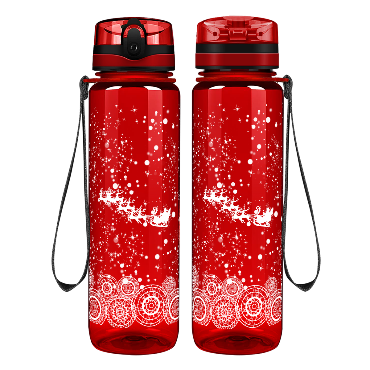 Santa With his Reindeer Holiday on 32 oz Motivational Tracking Christmas Water Bottle