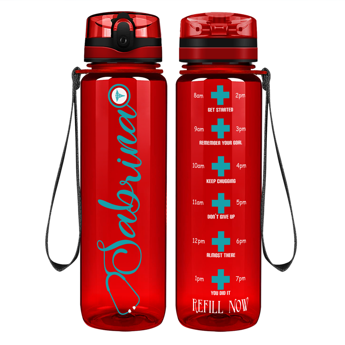 Curled Personalized Nurse on 32oz Motivational Tracking Water Bottle