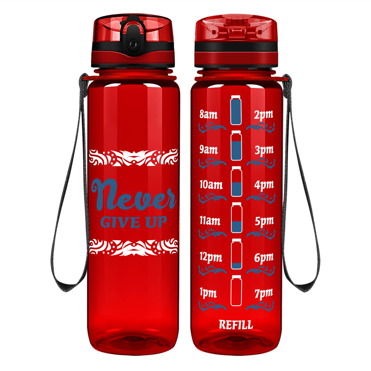 Never Give Up Tribal on 32 oz Motivational Tracking Water Bottle
