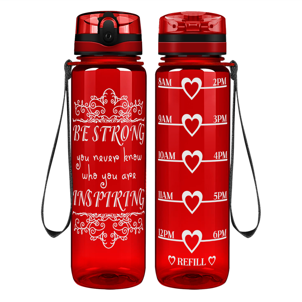 Be Strong on 32 oz Motivational Tracking Water Bottle