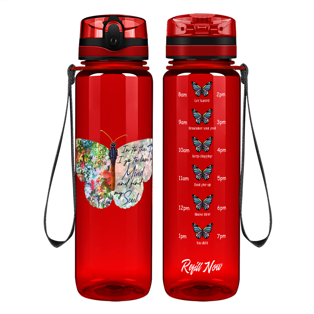 Mind and Soul Butterfly on 32 oz Motivational Tracking Water Bottle