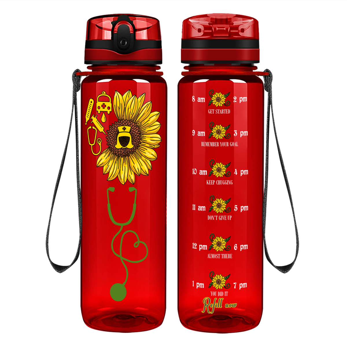Nurse Sunflower on 32oz Motivational Tracking Water Bottle