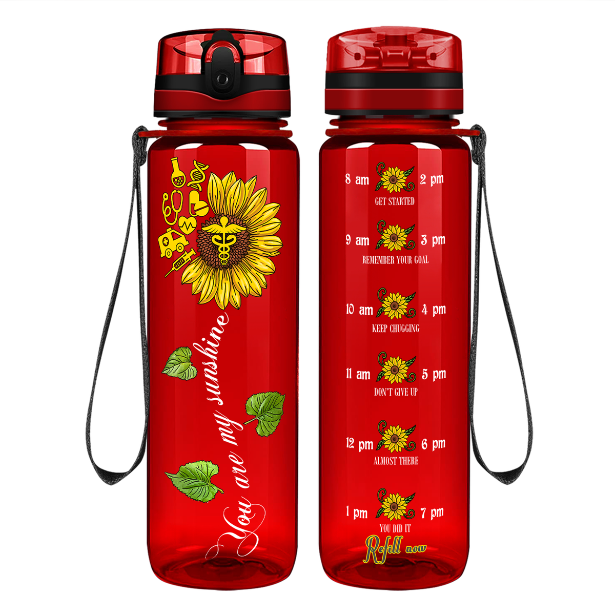 Nurse My Sunshine Sunflower on 32oz Motivational Tracking Water Bottle