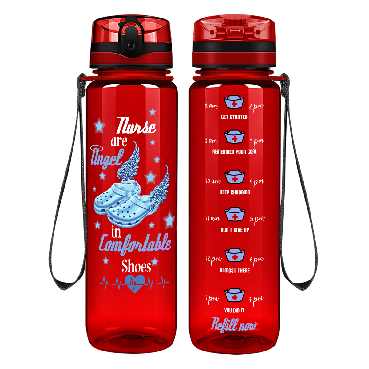 Nurses are Angel on 32oz Motivational Tracking Water Bottle