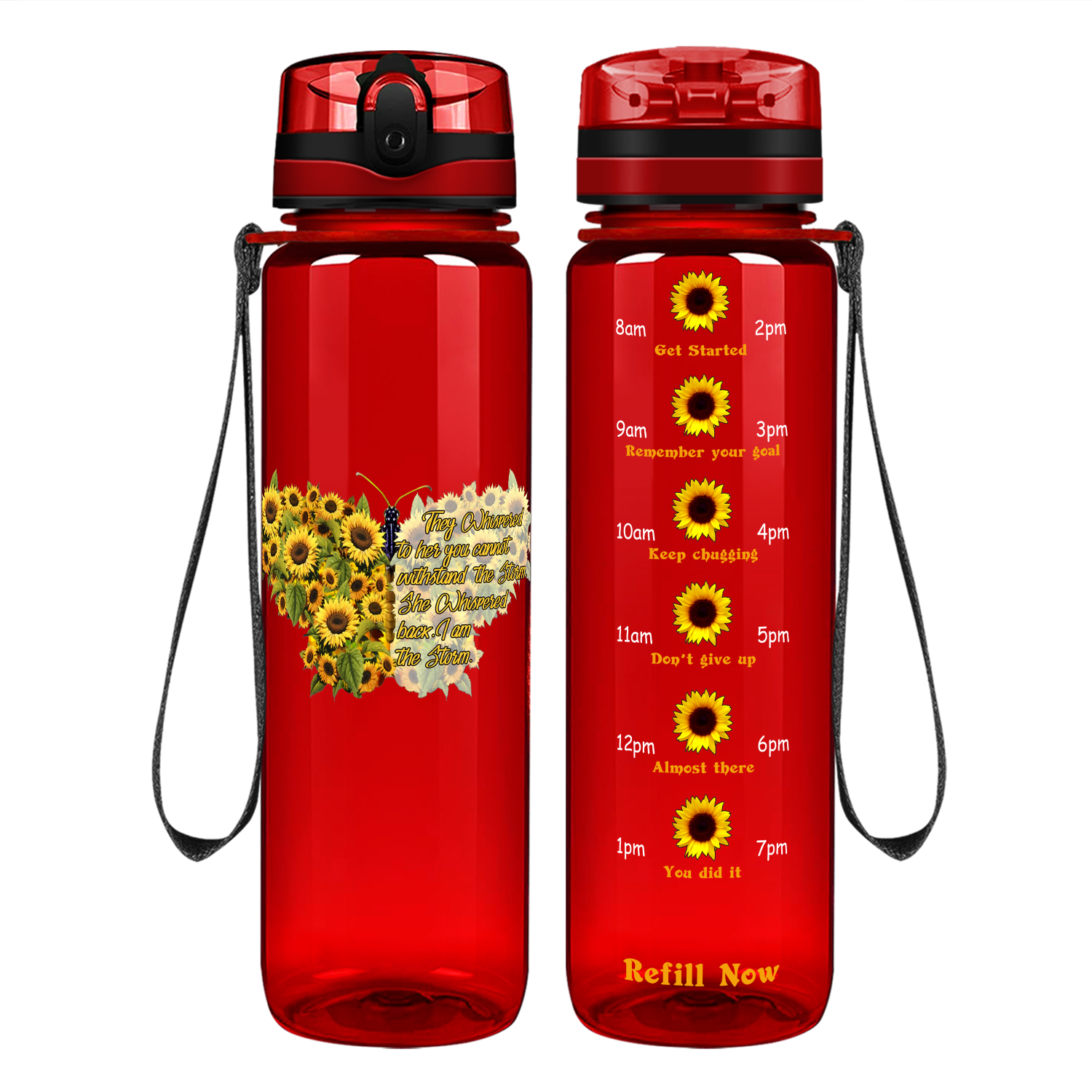 I Am The Storm Sunflower Butterfly on 32 oz Motivational Tracking Water Bottle