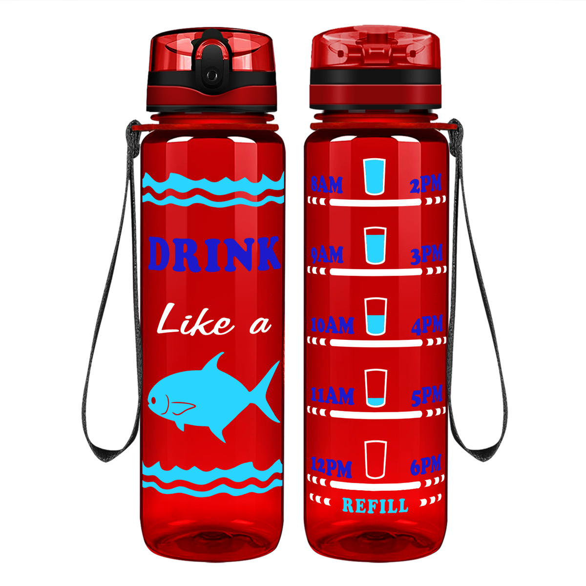 Drink Like Fish on 32 oz Motivational Tracking Water Bottle