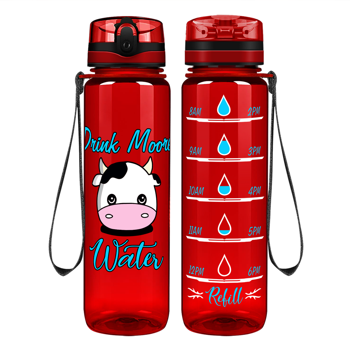 Drink Moo Water on 32 oz Motivational Tracking Water Bottle