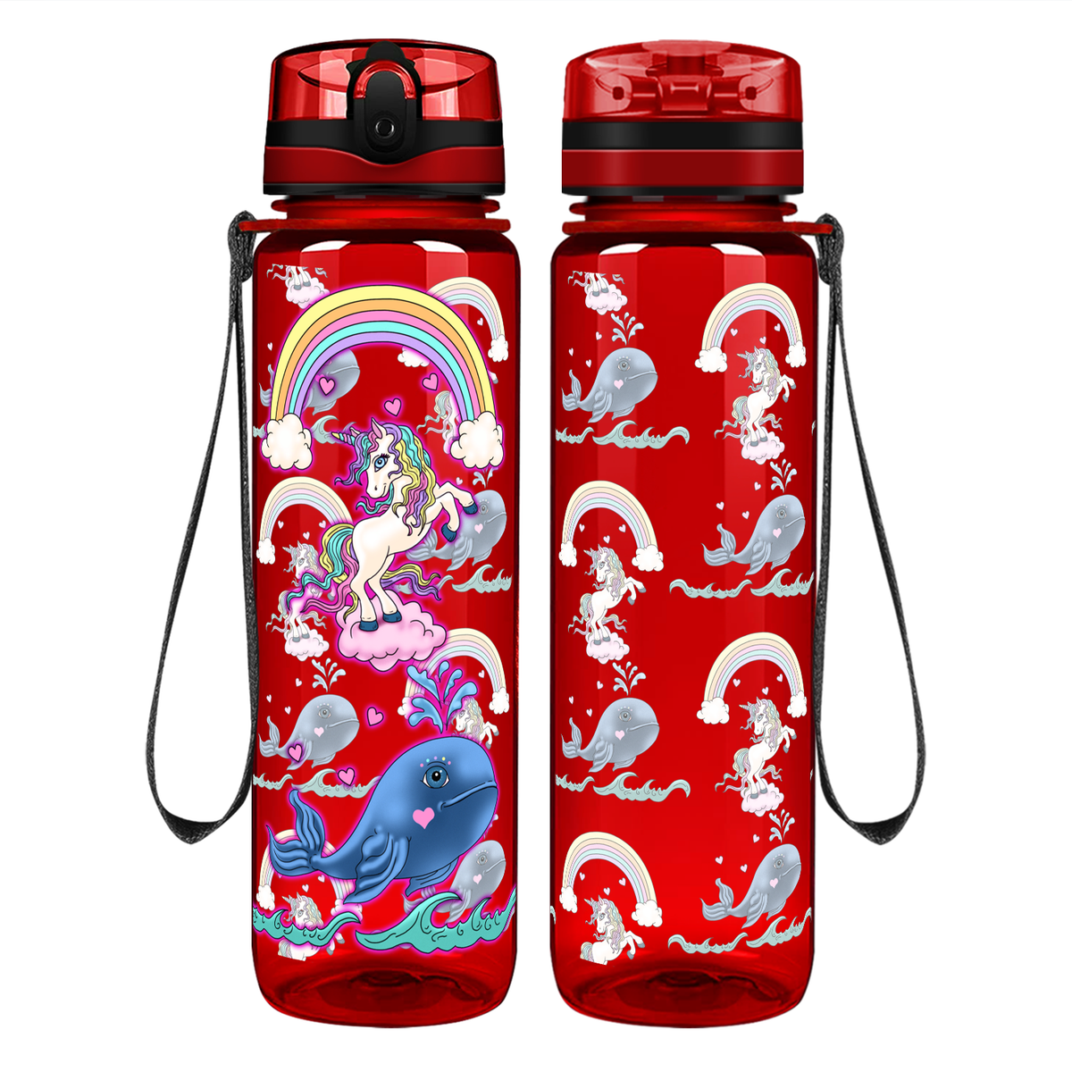 Unicorn Narwhal Love on 32 oz Motivational Tracking Water Bottle