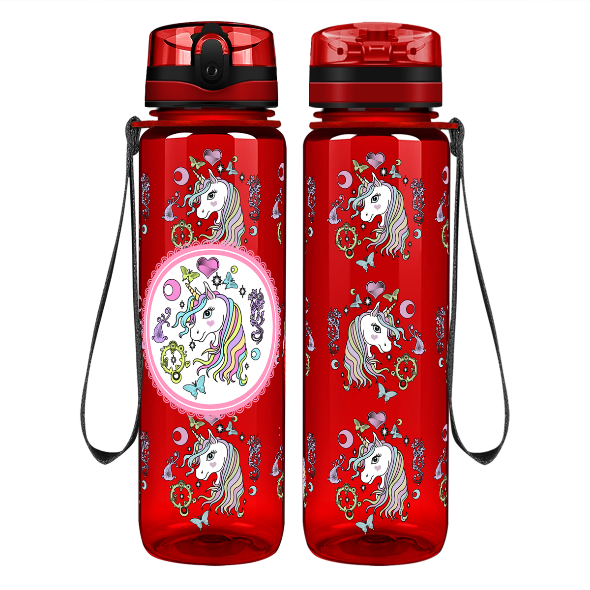 Pretty Unicorn on 32 oz Motivational Tracking Water Bottle