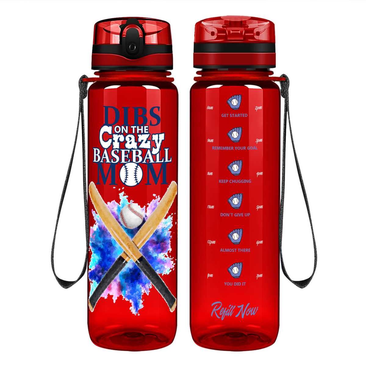 Dibs on the Baseball Mom on 32 oz Motivational Tracking Water Bottle