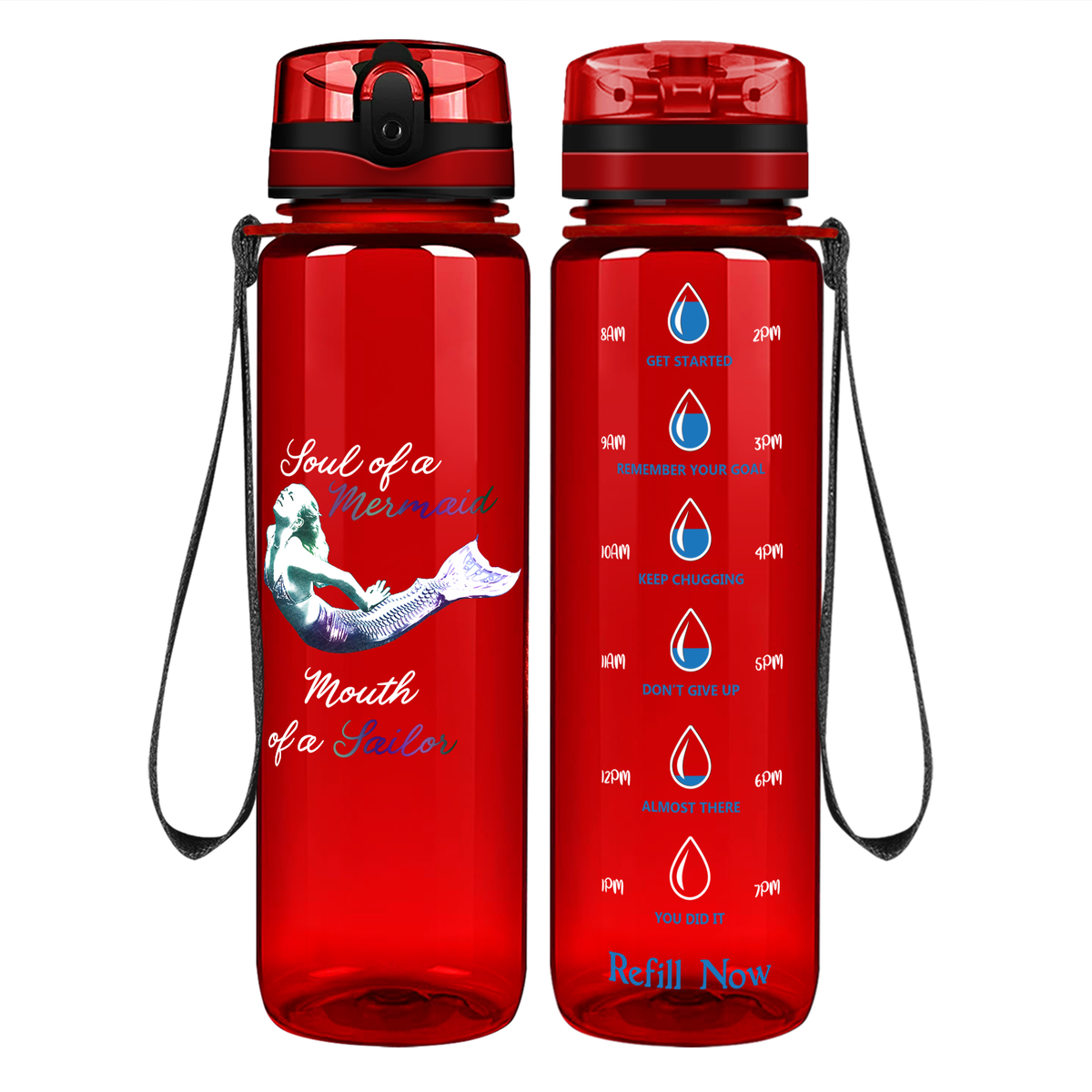 Soul of a Mermaid on 32 oz Motivational Tracking Water Bottle