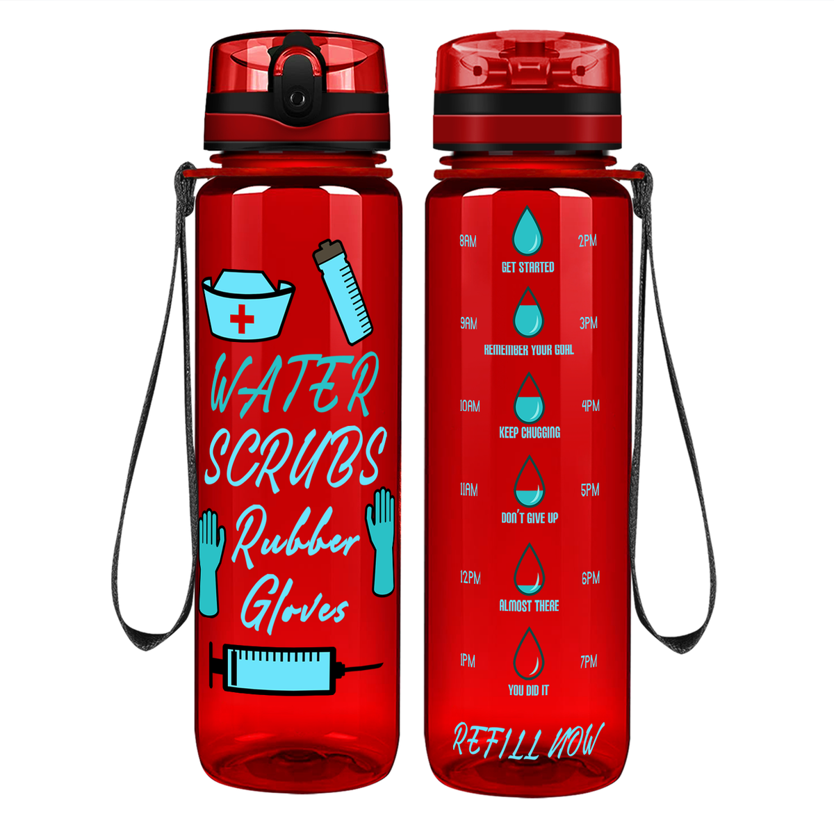 Water Scrubs Rubber Gloves Nurse on 32oz Motivational Tracking Water Bottle