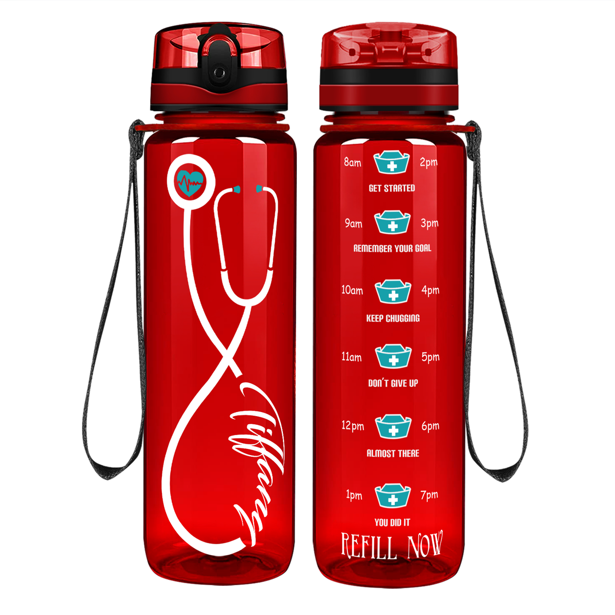 Personalized Nurse Stethoscope Seafoam on 32oz Motivational Tracking Water Bottle